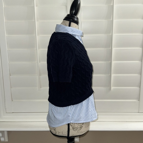 Maeve Anthropology Cable Short Sleeve Twofer Sweater Navy - Picture 6 of 14